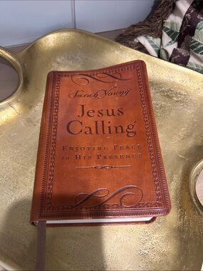 Jesus Calling Embossed Devotional Warm Chestnut leather look. By Sarah Young